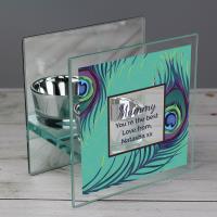 Personalised Peacock Mirrored Glass Tea Light Candle Holder Extra Image 2 Preview